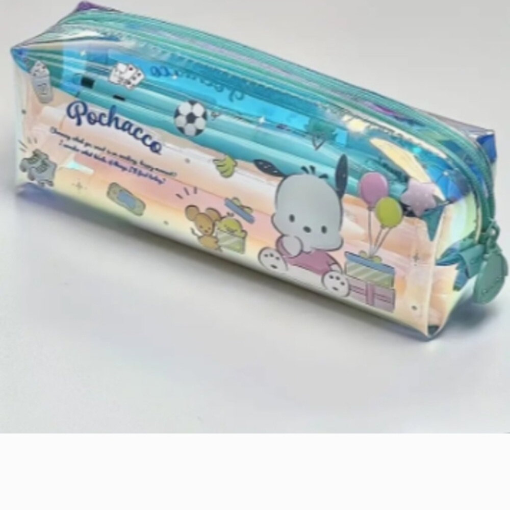 NEW Sanrio's Dog POCHACCO Blue Irridescent pvc Pencil Case Pouch Office School